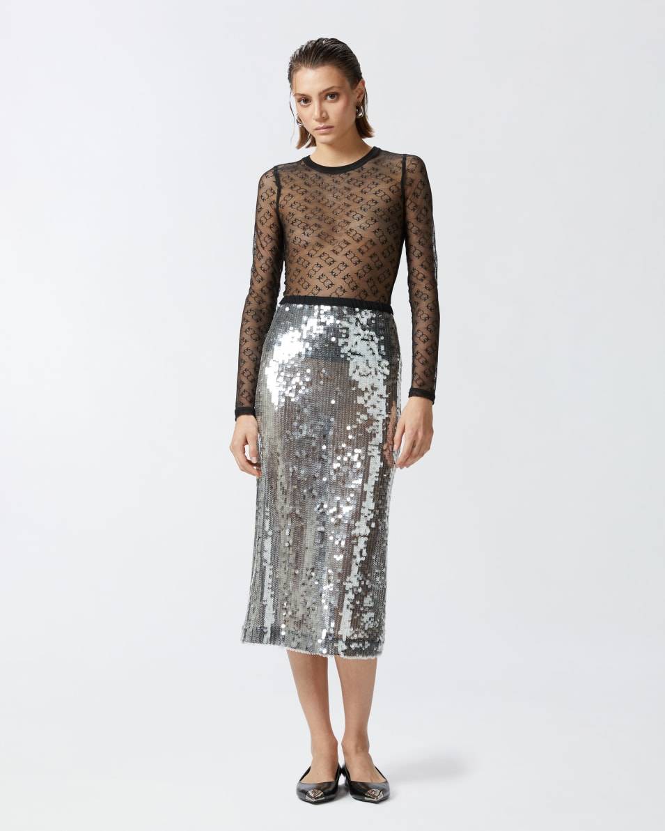 Pinko Langarm-Shirt Aus Transparenter Spitze Monogram