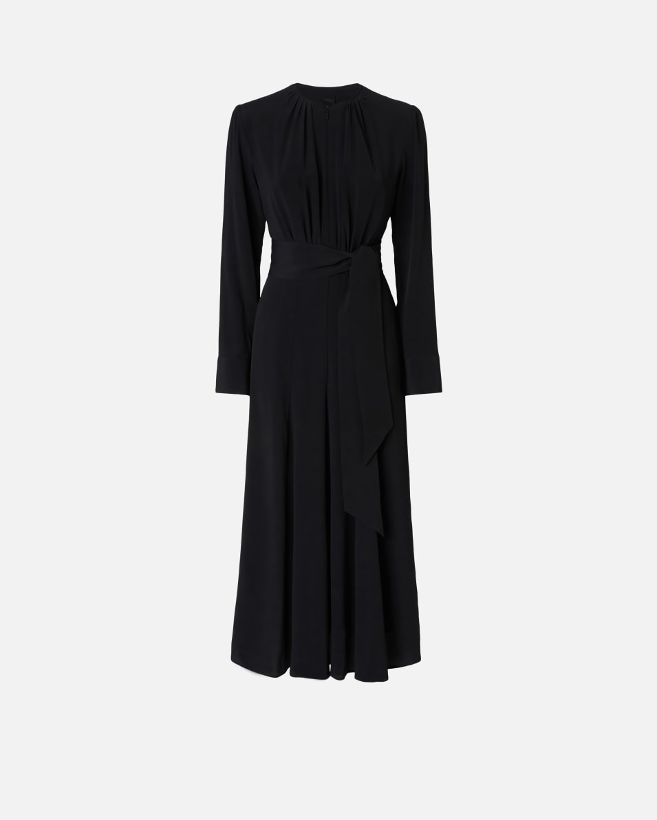 Pinko Langes Kleid aus Seidenmischgewebe mit Gürtel und langen Ärmeln