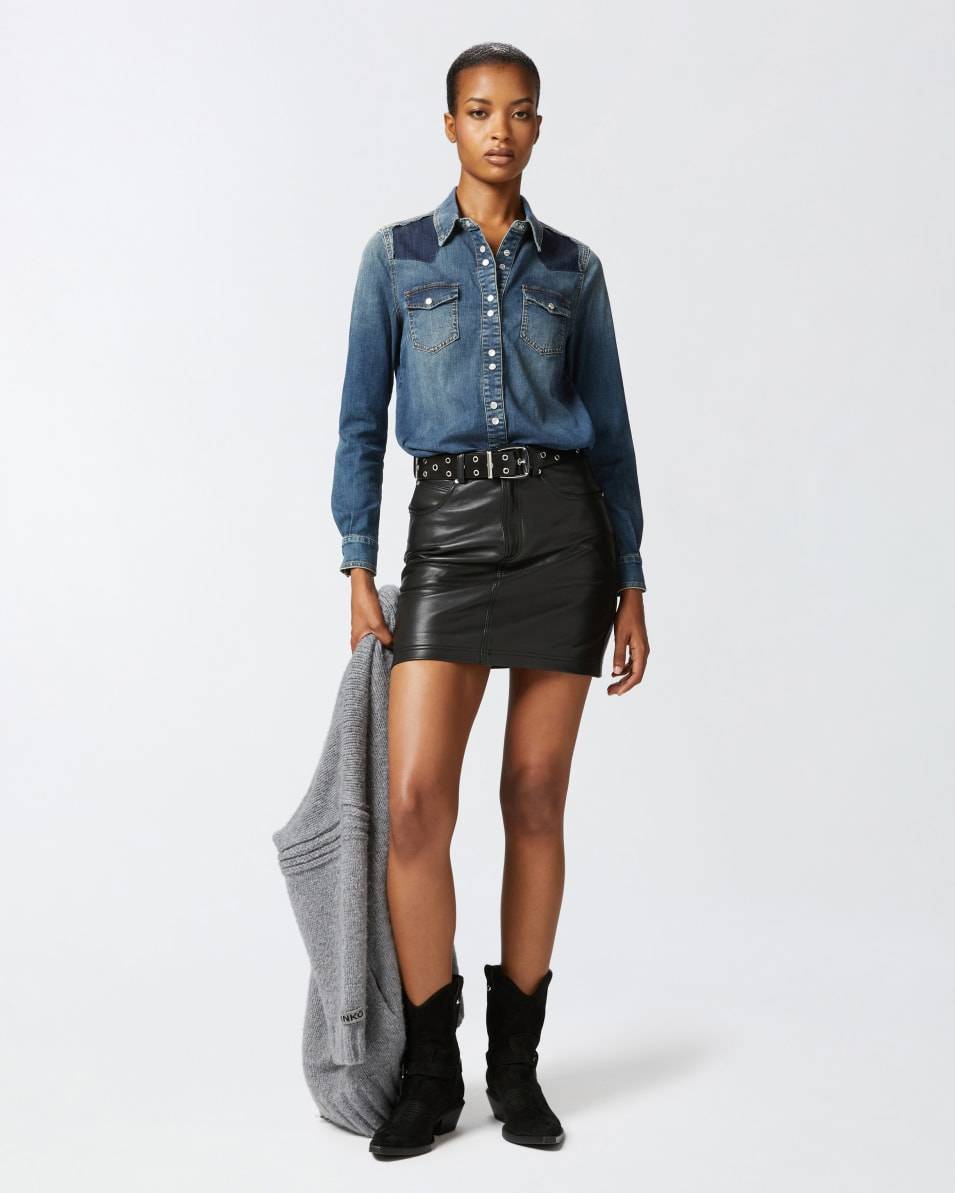 Pinko Leichtes Hemd Aus Blauem Twill Mit Stretchanteil