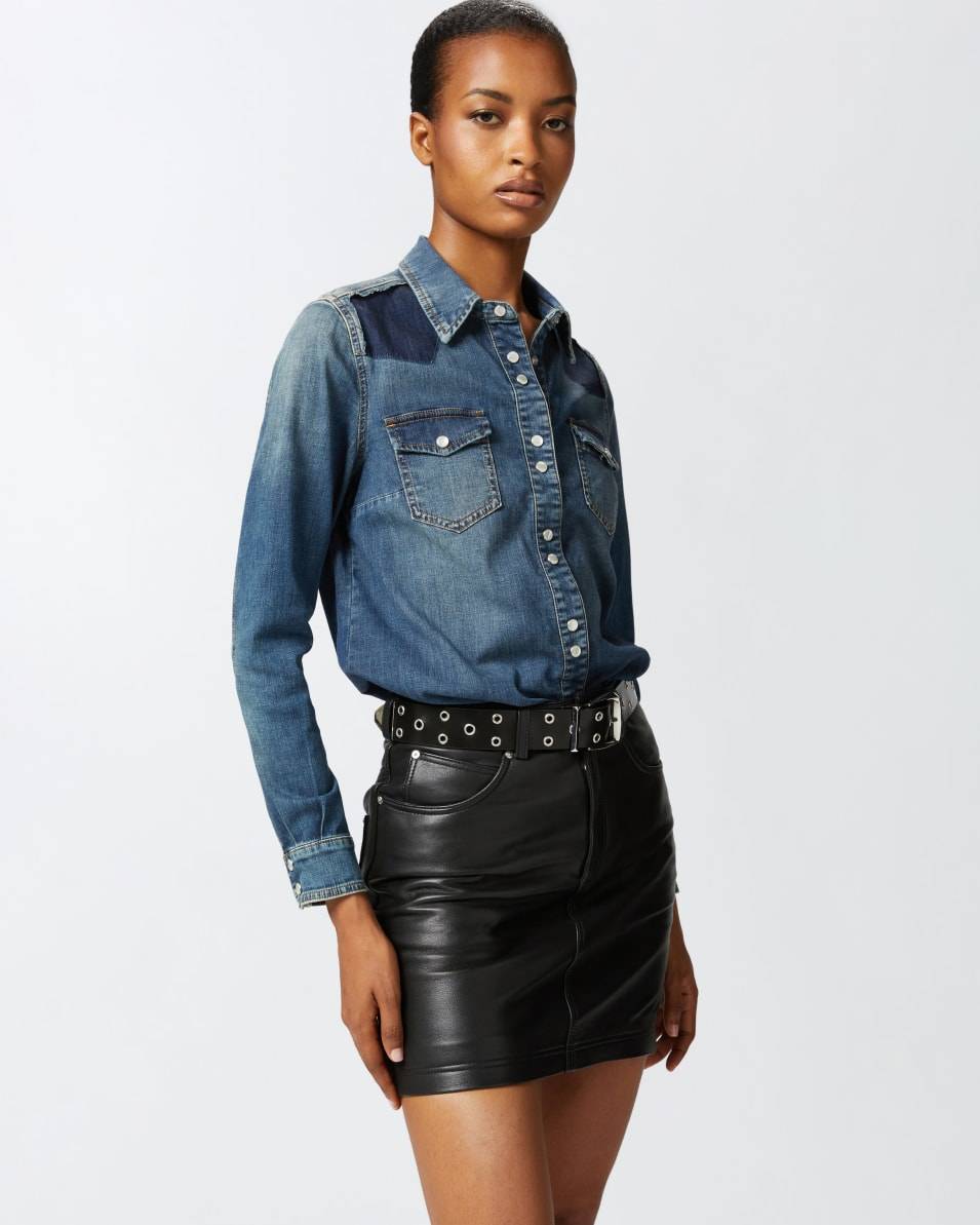 Pinko Leichtes Hemd Aus Blauem Twill Mit Stretchanteil