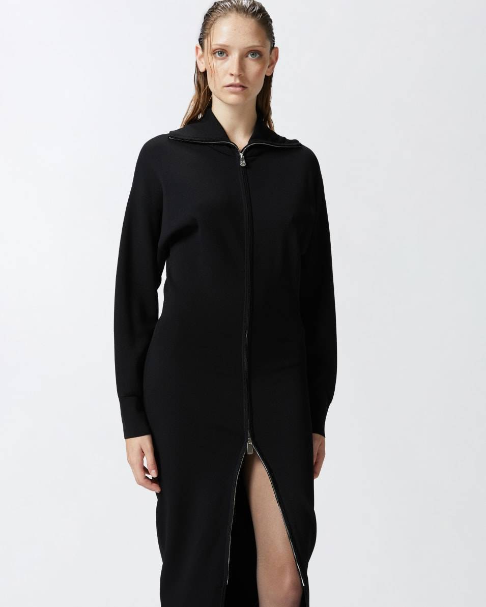 Pinko Midi-Strickkleid Mit Hohem Kragen Und Reißverschluss