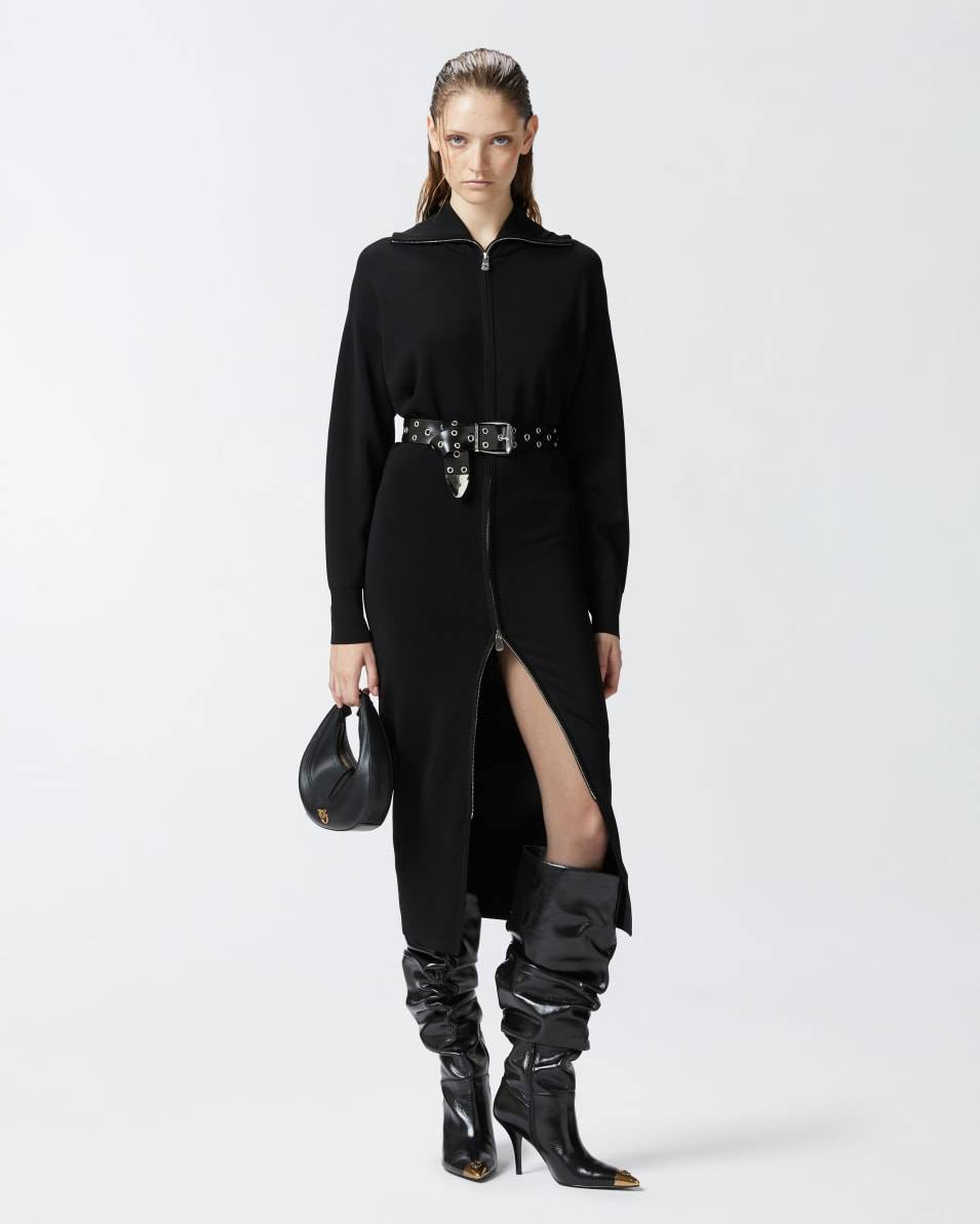 Pinko Midi-Strickkleid Mit Hohem Kragen Und Reißverschluss