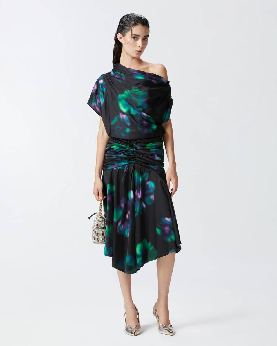 Pinko Midikleid Mit Blumenprint In Verlaufsoptik Und Drapierungen