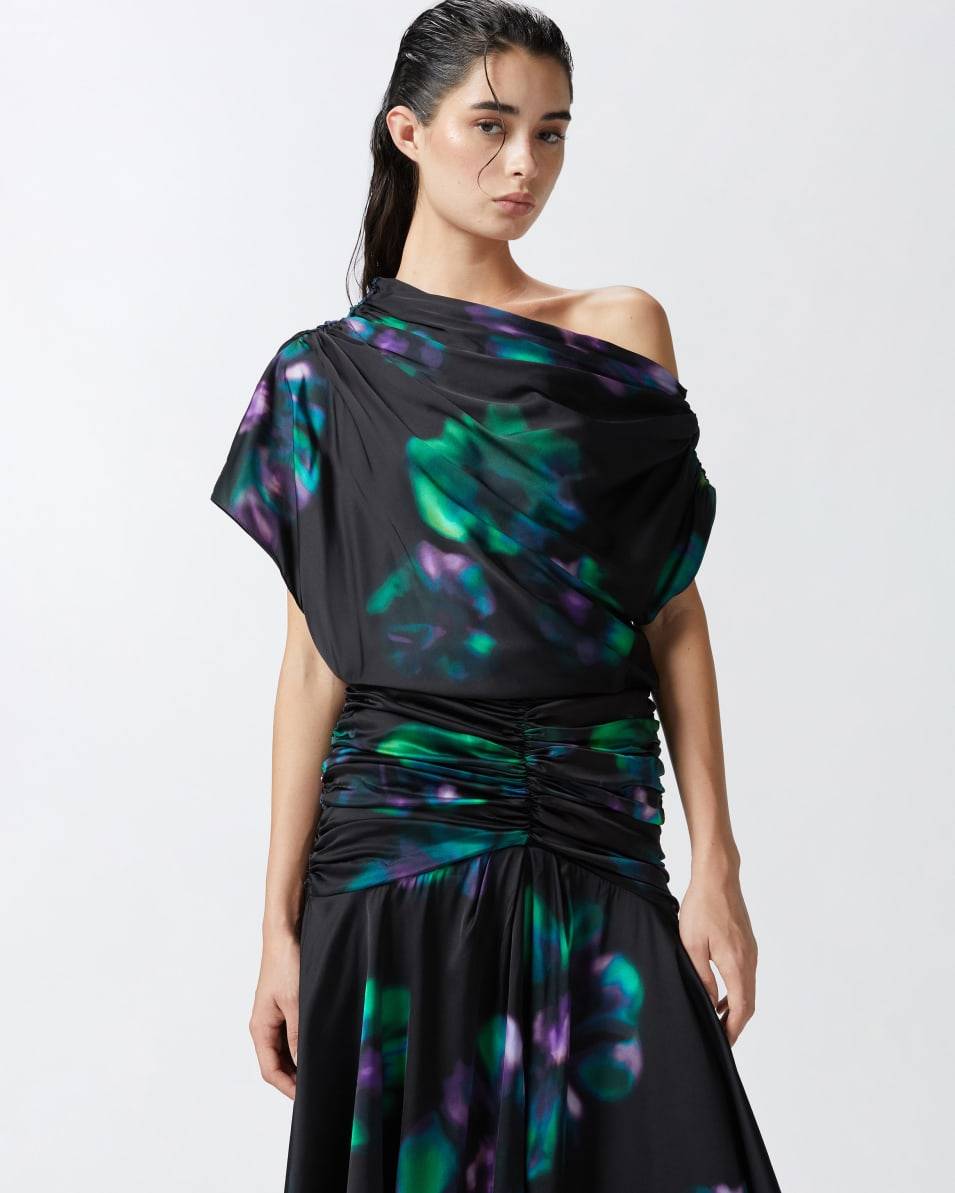 Pinko Midikleid Mit Blumenprint In Verlaufsoptik Und Drapierungen