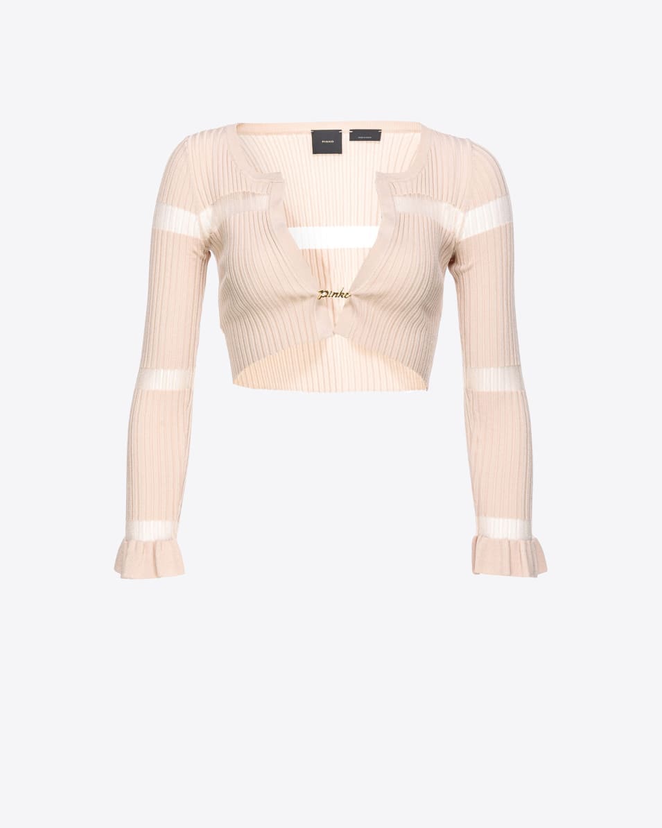 Pinko Mini-Cardigan gerippt mit durchsichtigem Streifen