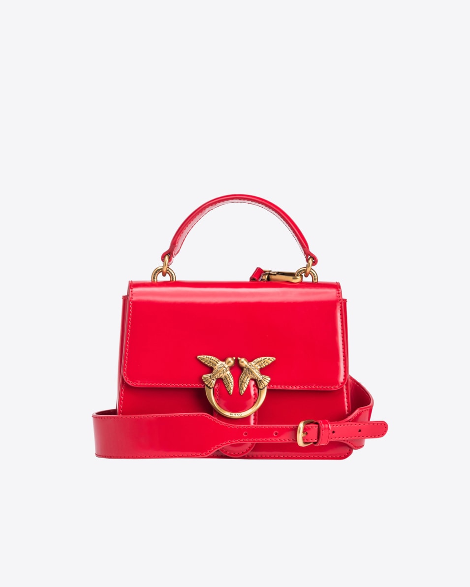 Pinko Mini Love Bag One Top Handle Light aus glänzendem Leder