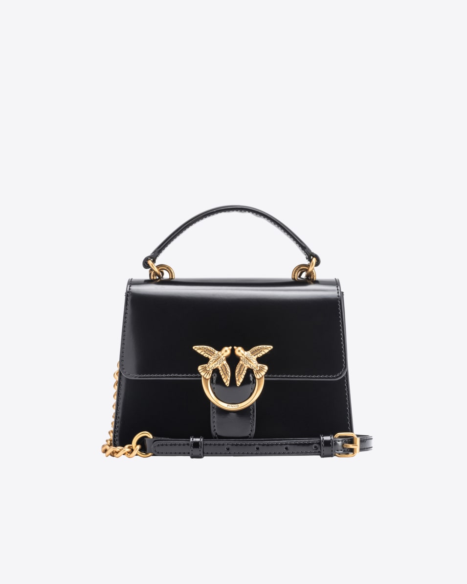 Pinko Mini Love Bag One Top Handle Light aus glänzendem Leder