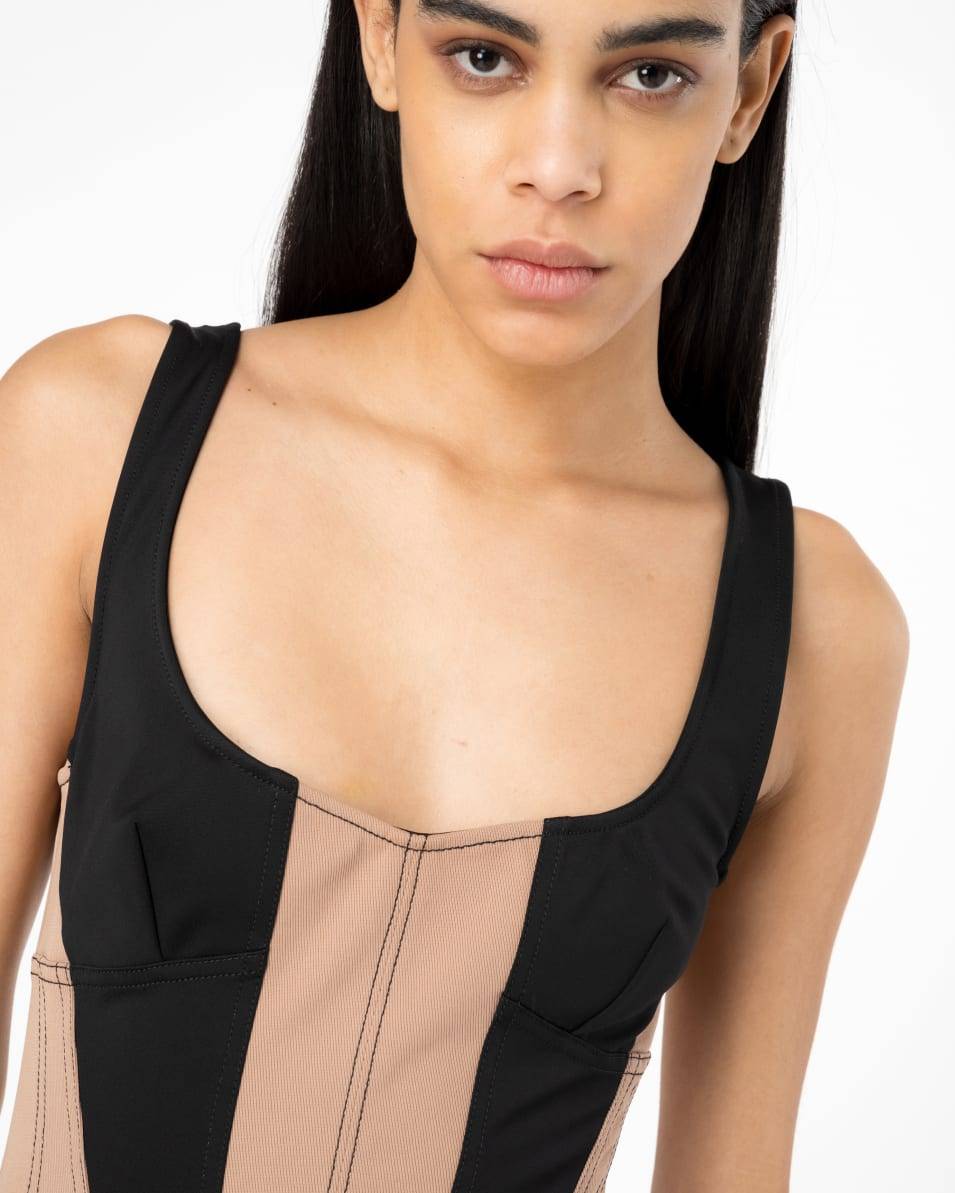 Pinko Anliegendes Bimaterial-Minikleid