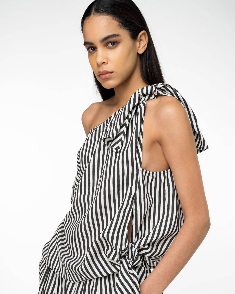 Pinko Asymmetrische Bluse Fein Gestreift