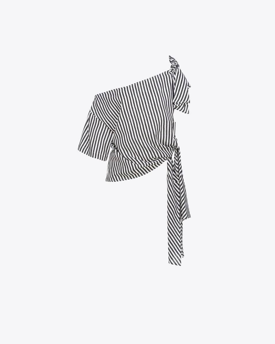 Pinko Asymmetrische Bluse fein gestreift