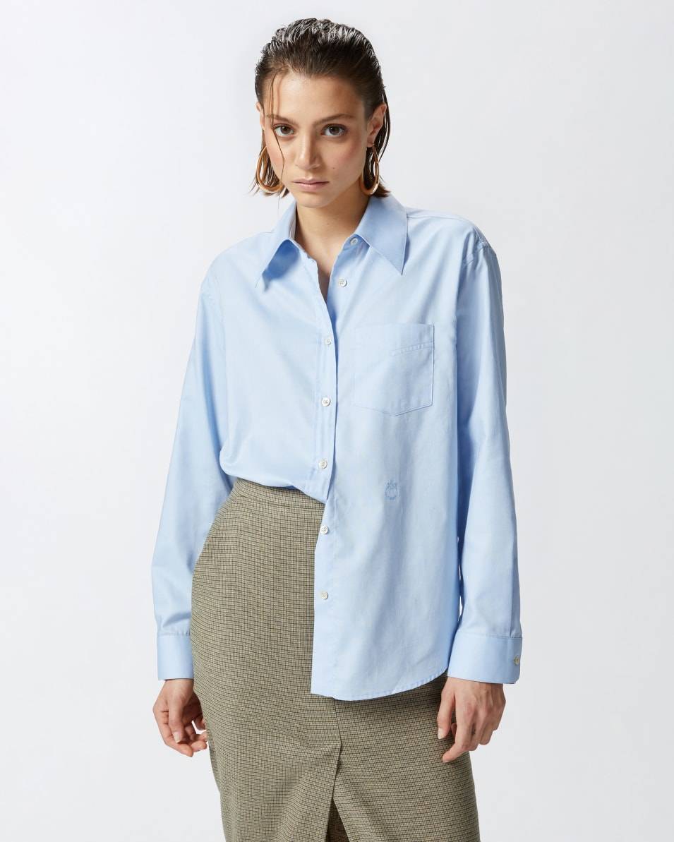 Pinko Azurblaue Oxford-Baumwollbluse