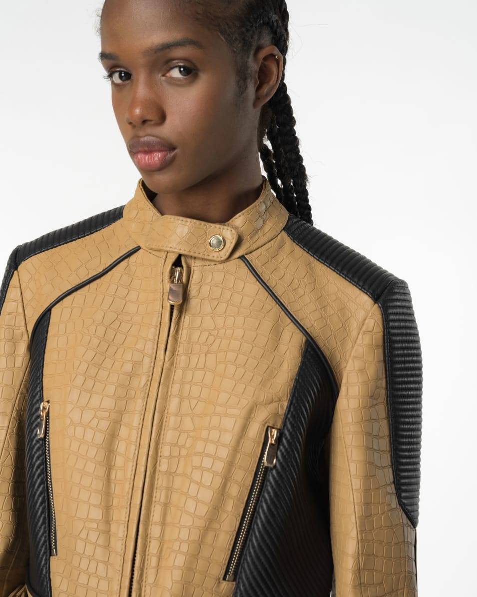 Pinko Bikerjacke Aus Leder Mit Kroko-Print