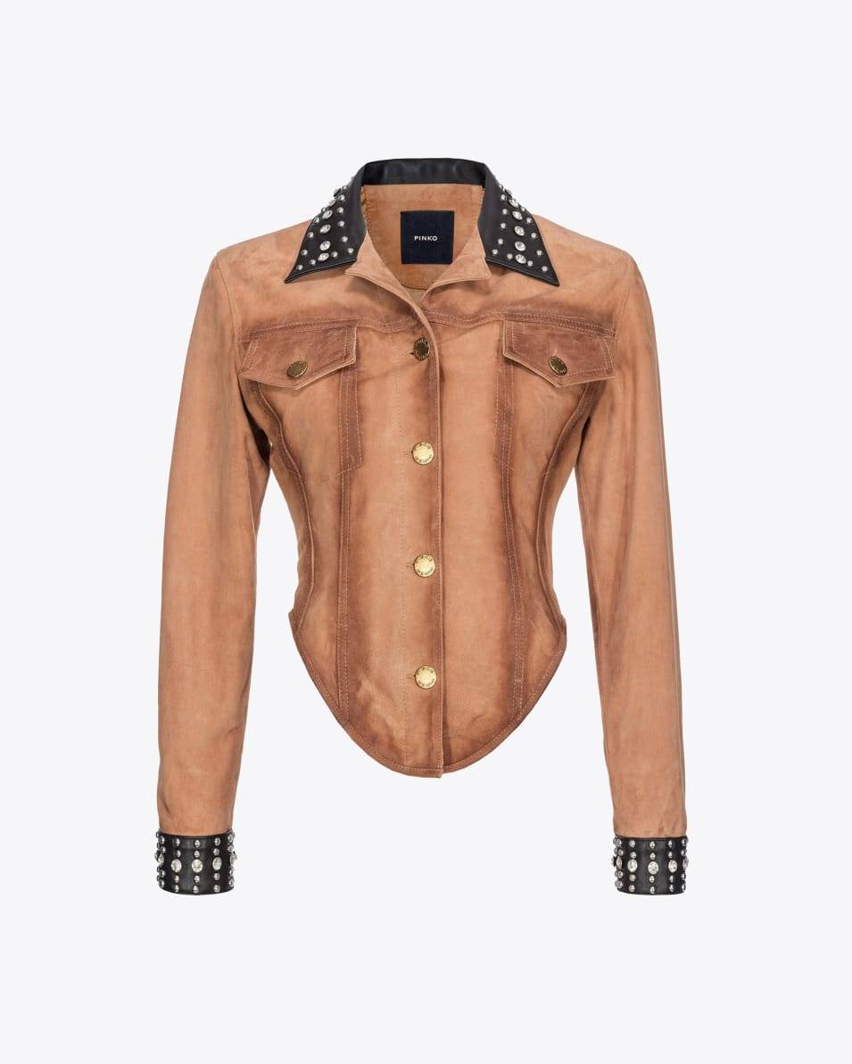 Pinko Bustier-Jacke Veloursleder old mit Nieten