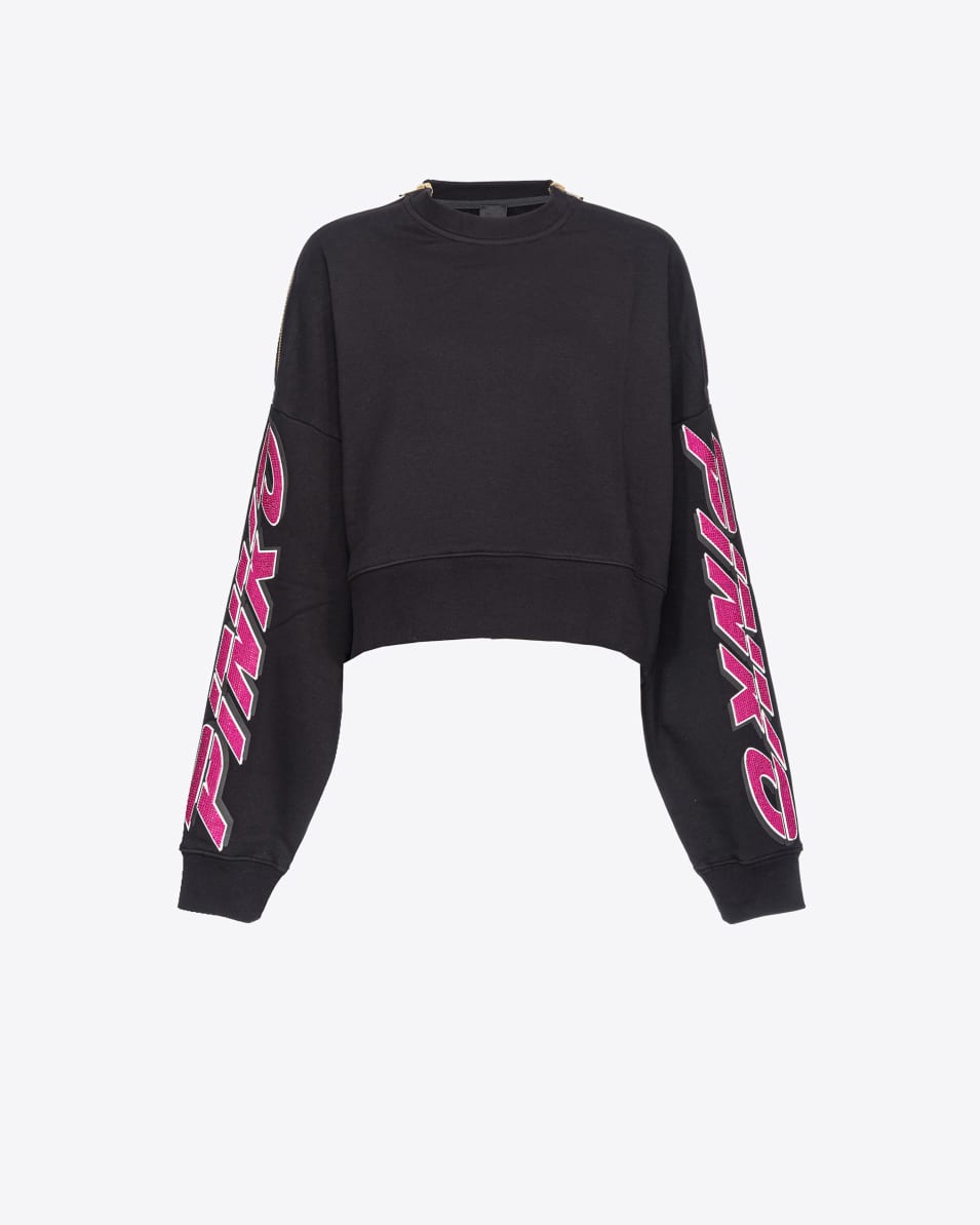 Pinko Crop-Sweatshirt mit strassbesetztem Print