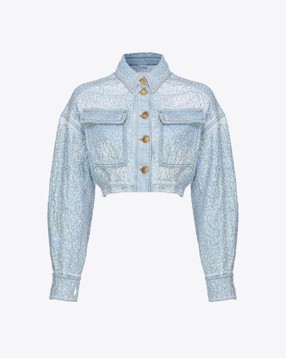 Pinko Cropped-Jeansjacke mit Pailletten