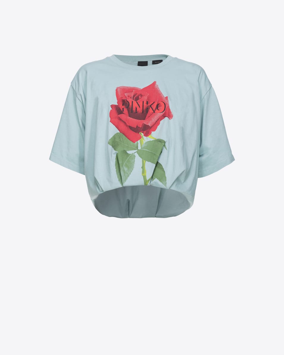 Pinko Cropped-T-Shirt mit Rosen-Print