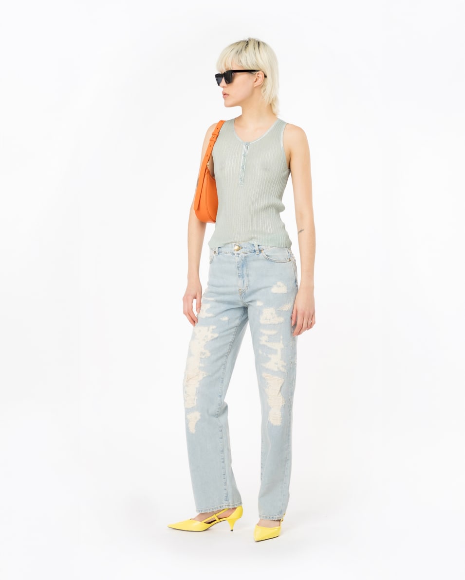 Pinko Geripptes Lurex-Top Mit Knöpfen