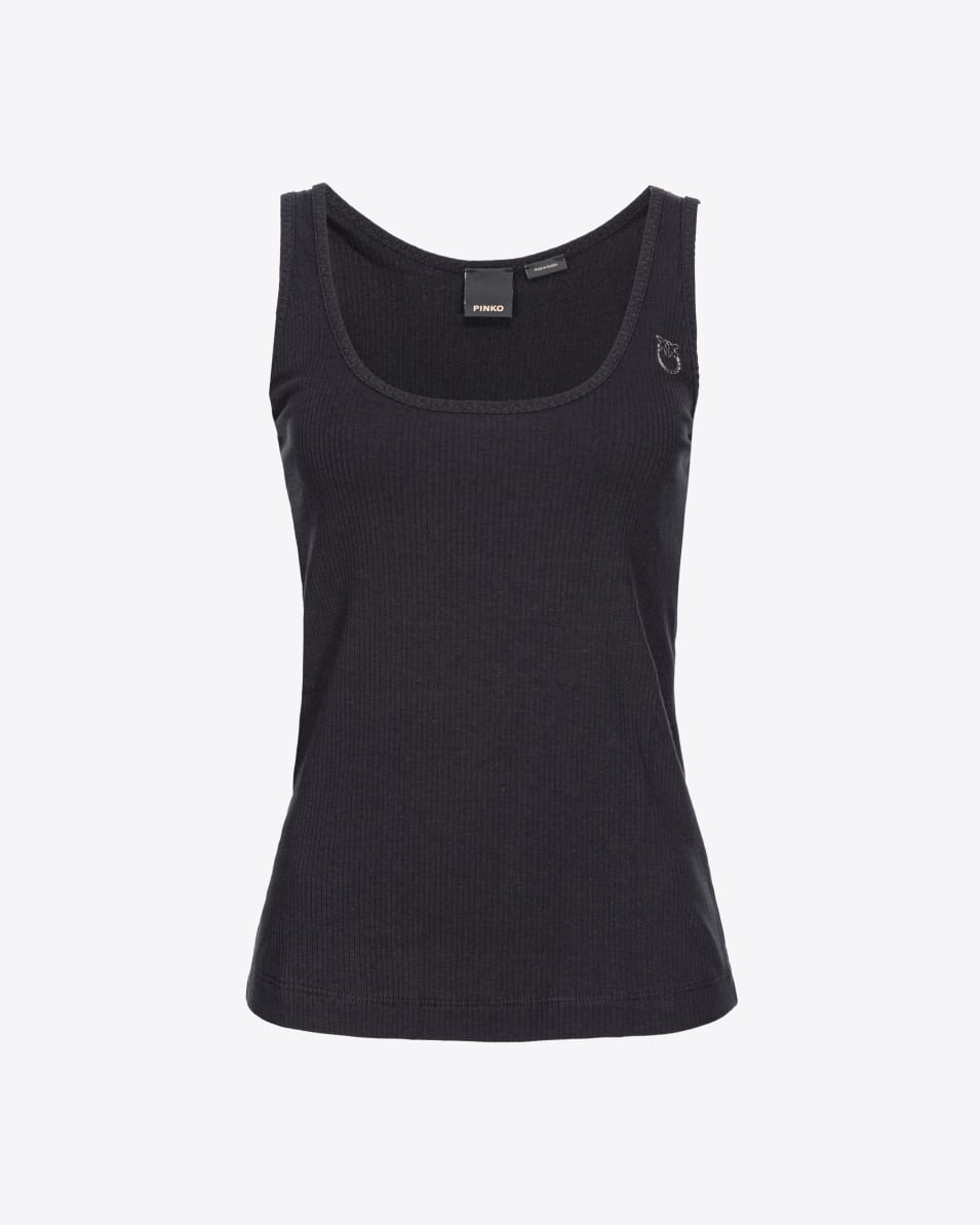 Pinko Geripptes Tanktop mit Love Birds-Stickerei