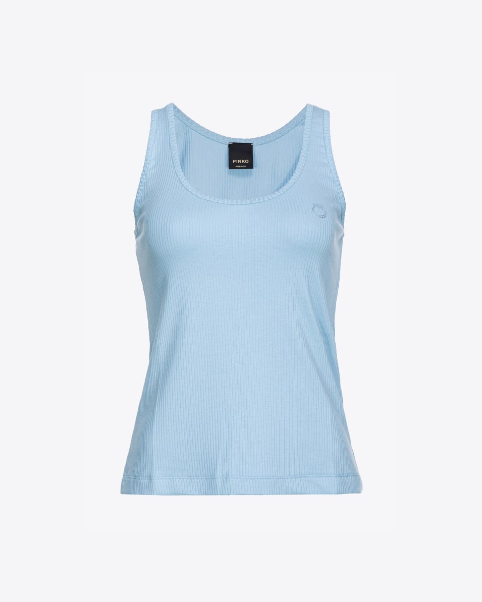 Pinko Geripptes Tanktop mit Love Birds-Stickerei