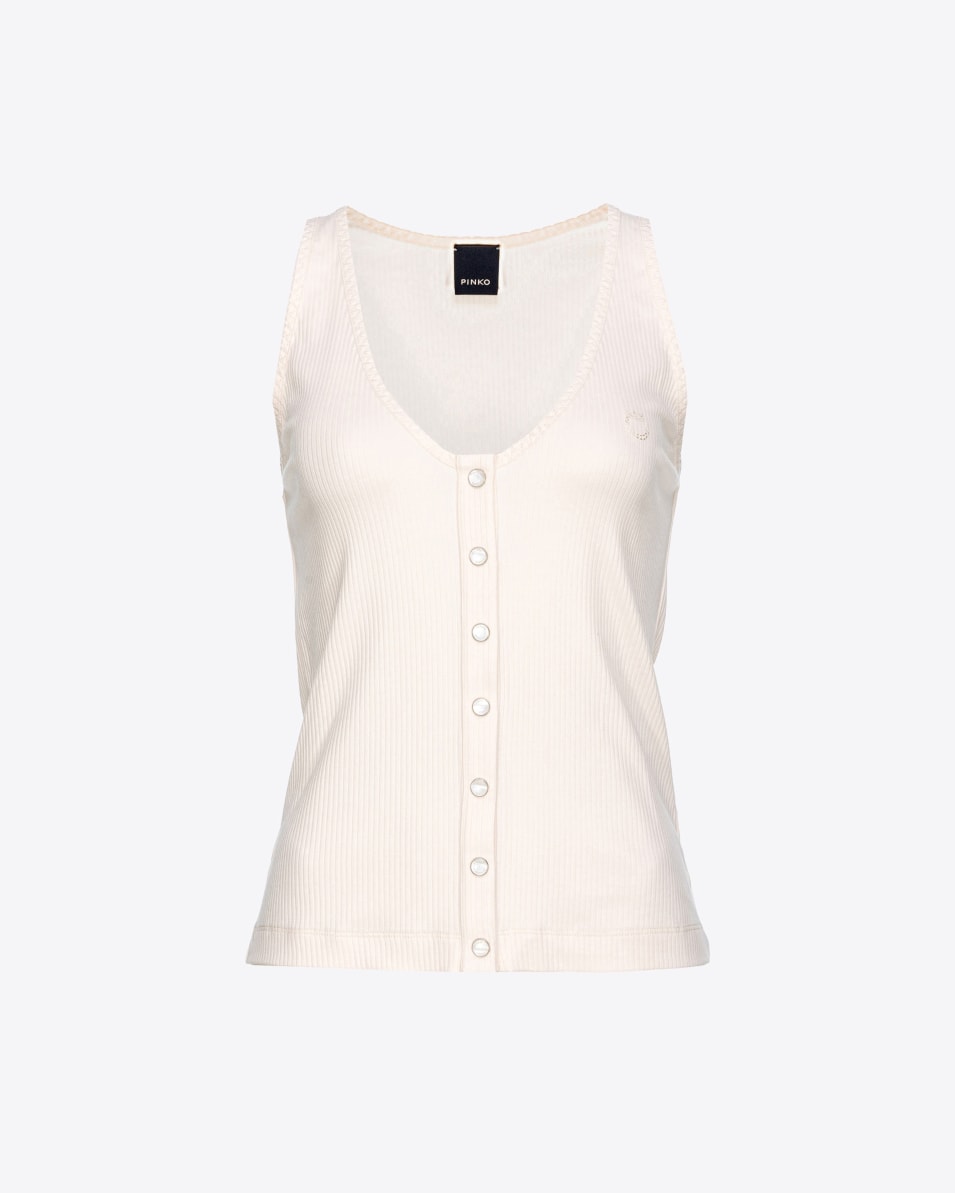 Pinko Geripptes Tanktop mit Perlmuttknöpfen