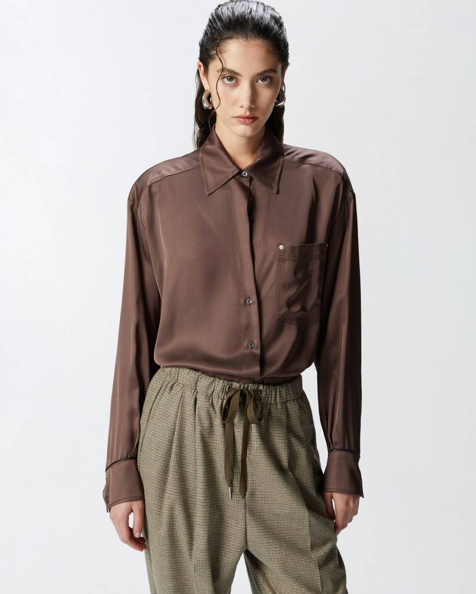 Pinko Glänzende Hemdbluse Mit Tiefem Ausschnitt