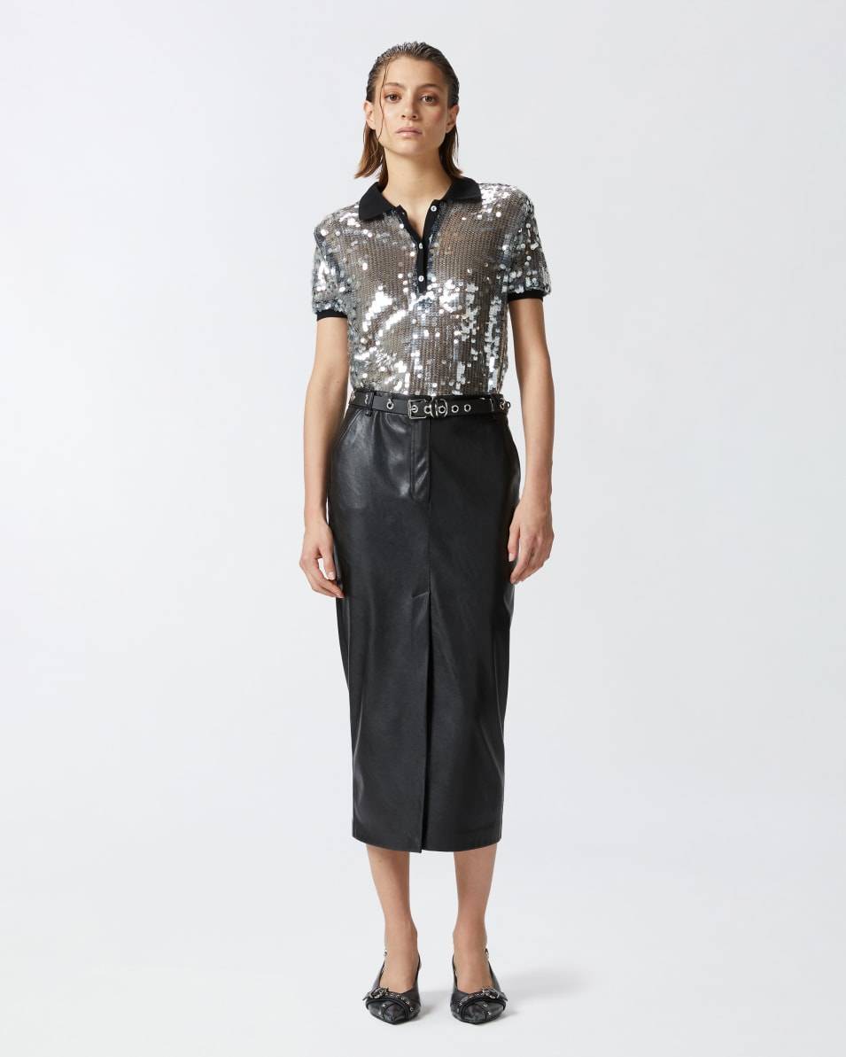 Pinko Halbtransparentes Pailletten-Poloshirt