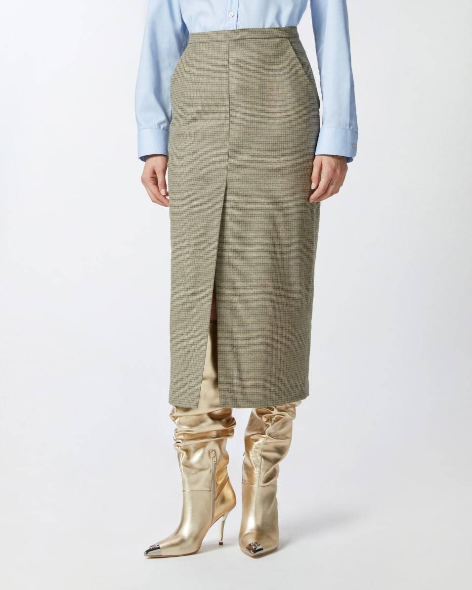 Pinko Karierter Midirock Mit Schlitz Vorne