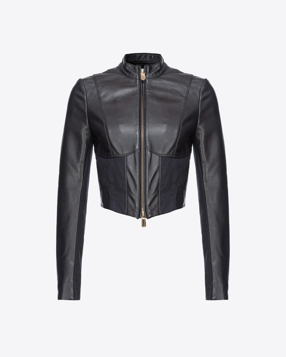 Pinko Kurze Bikerjacke aus Leder und Textil