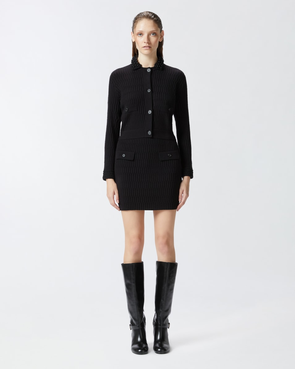 Pinko Kurze Strickjacke Mit Häkelkragen Mit Perlen