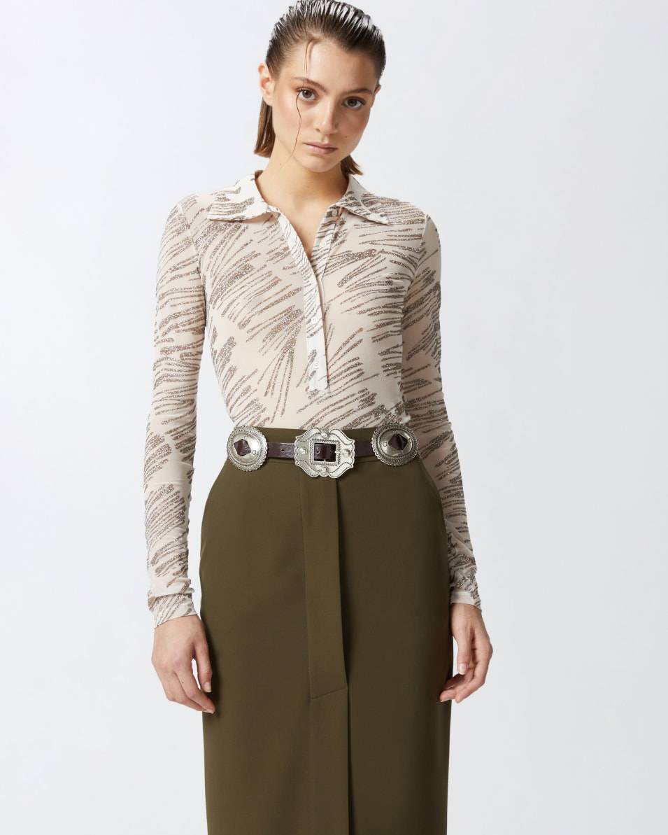 Pinko Langarm-Poloshirt Mit Glitzerprint