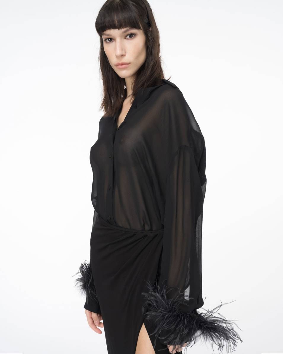 Pinko Lange Hemdbluse Mit Federn