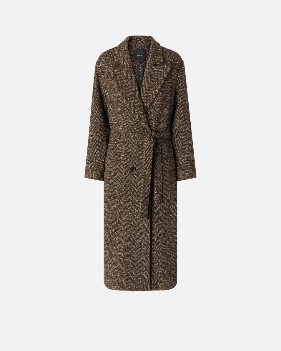 Pinko Langer Mantel mit Fischgrätmuster und Gürtel