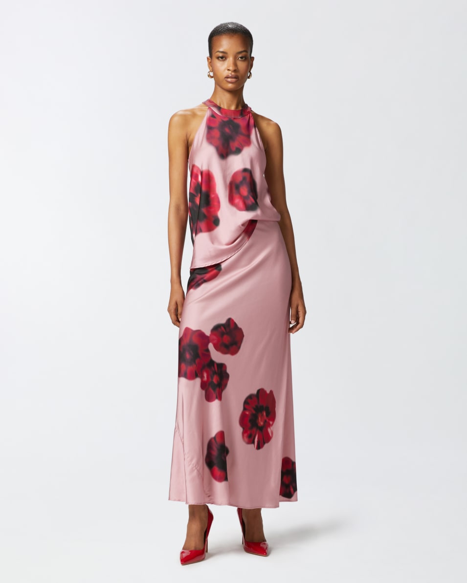 Pinko Langer Satinrock Mit Blumenprint