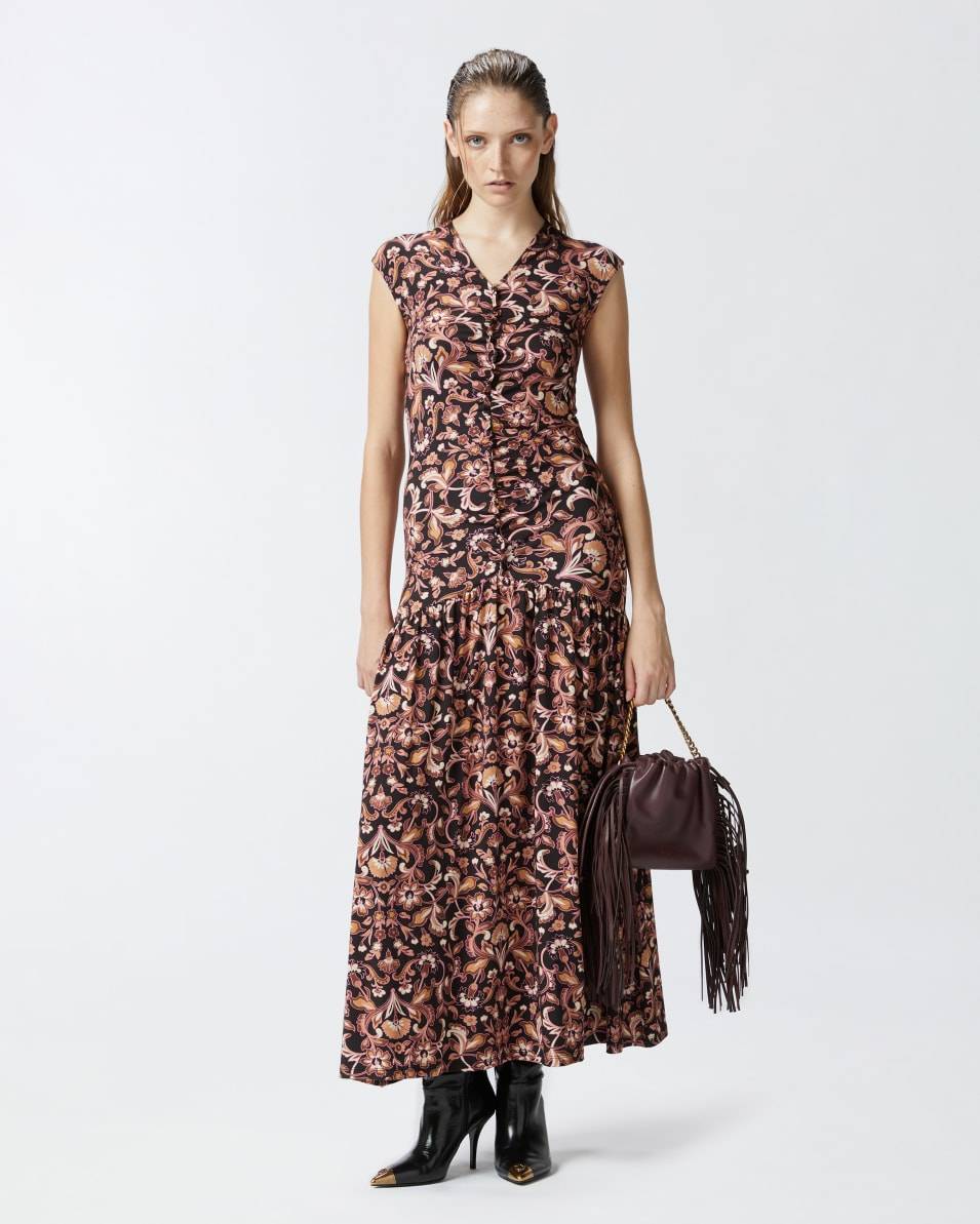 Pinko Langes Geblümtes Kleid Mit Volant Am Saum