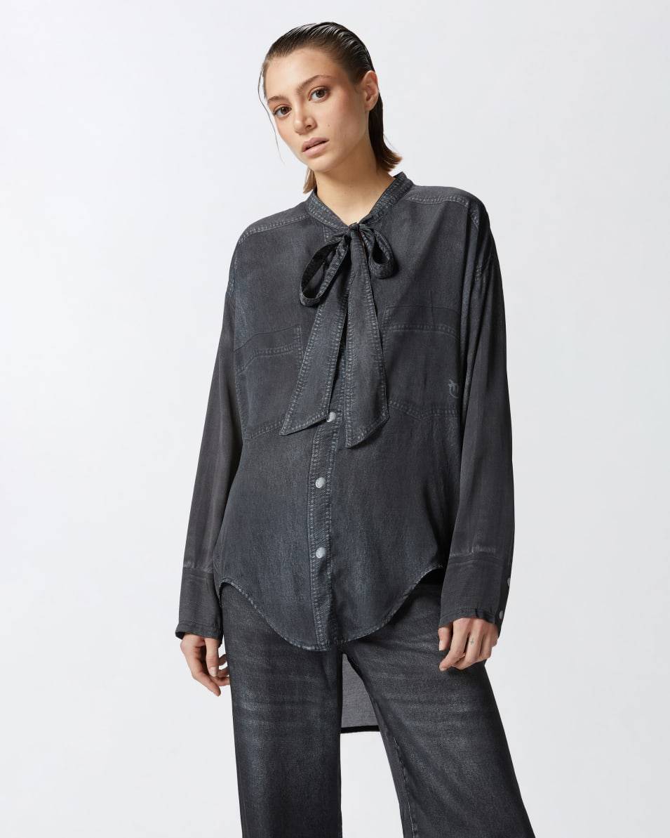 Pinko Leichte Bluse Mit Schwarzem Denim-Print