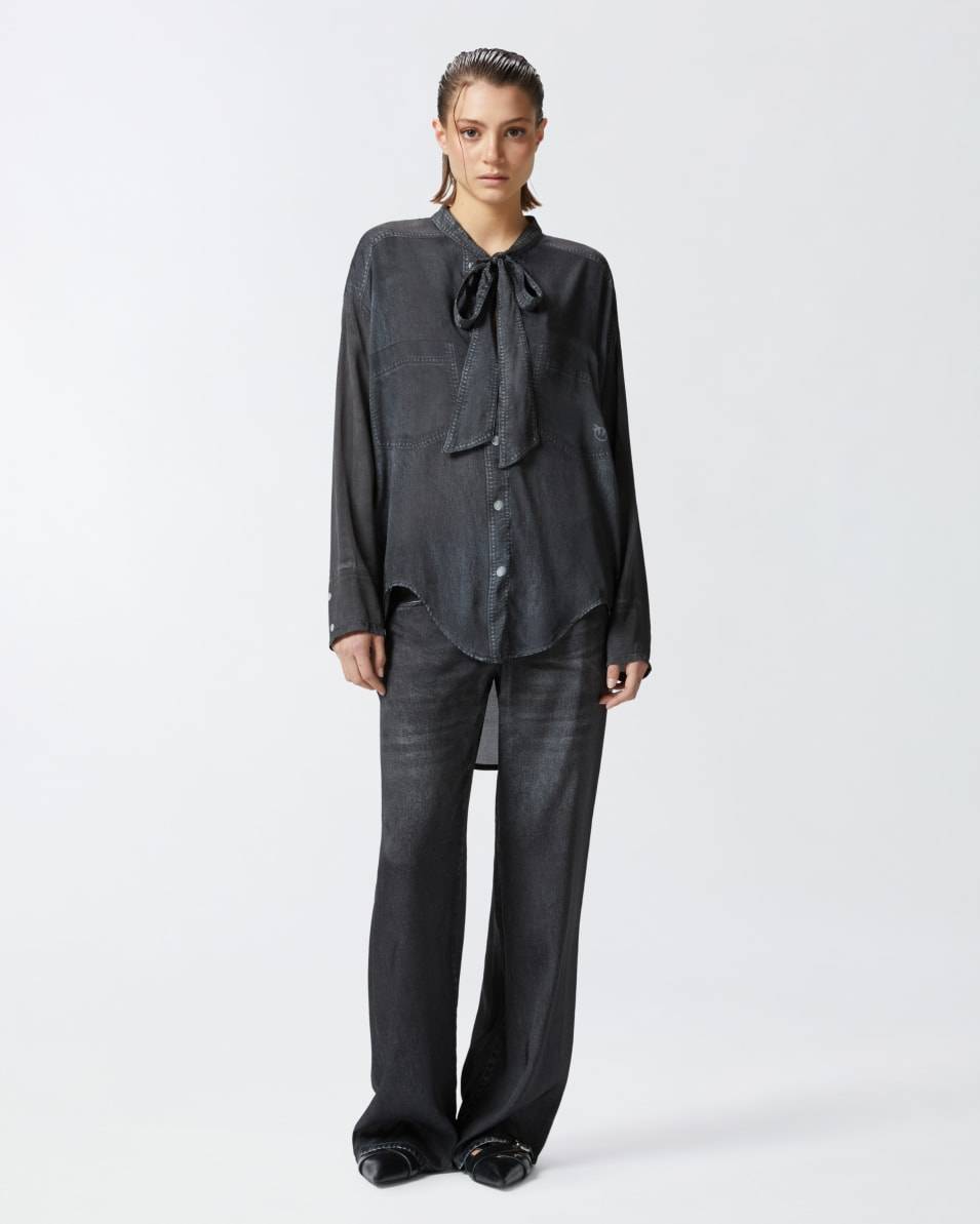 Pinko Leichte Bluse Mit Schwarzem Denim-Print