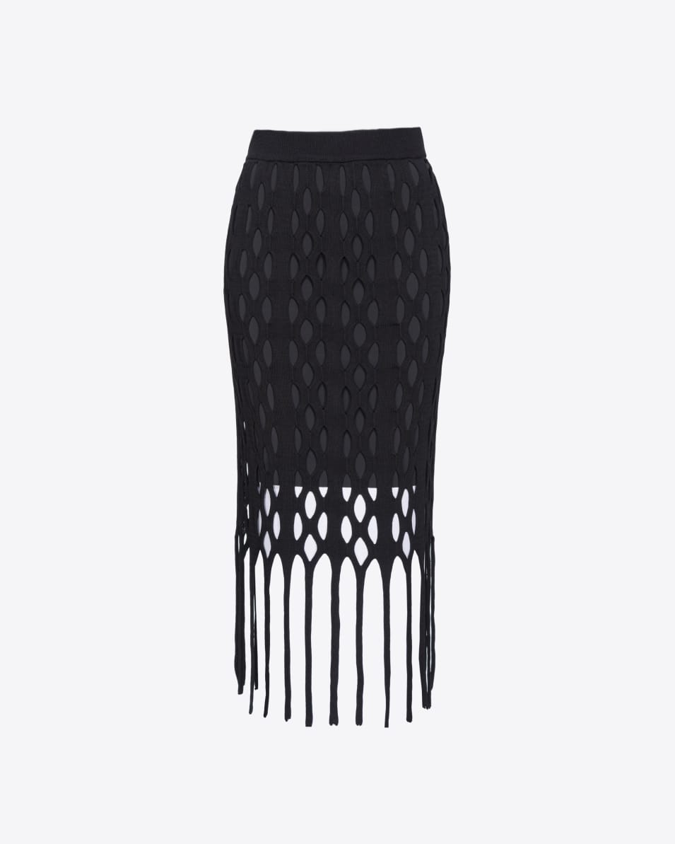 Pinko Midi-Rock in Netzoptik mit Fransen