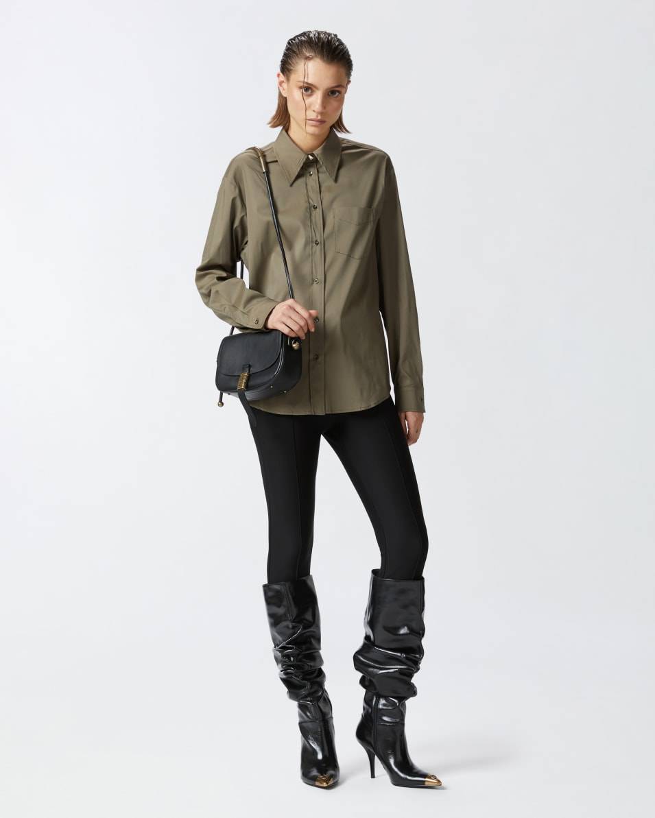 Pinko Militärgrüne Bluse Aus Stretch-Popeline