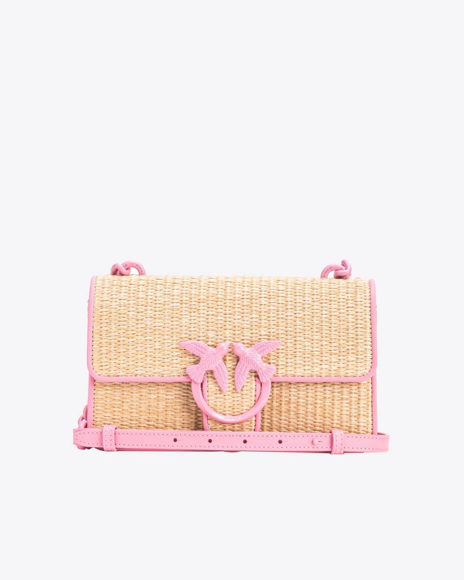 Pinko Mini Love Bag Light aus Bast und Leder