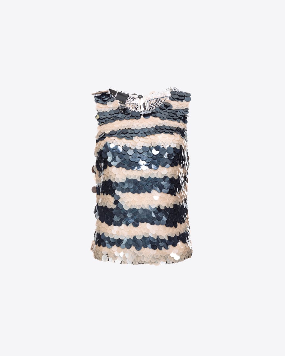 Pinko Netz-Top mit Paillettenstreifen