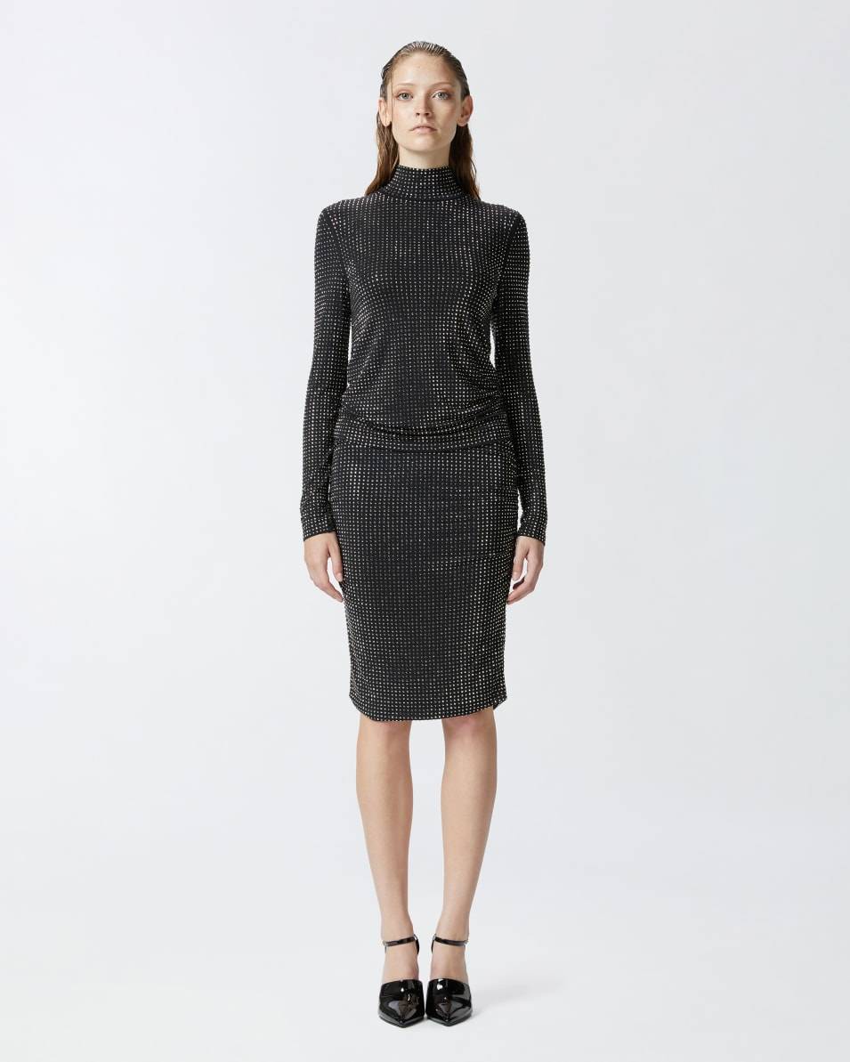 Pinko Pencil Skirt With Applied Rhinestones