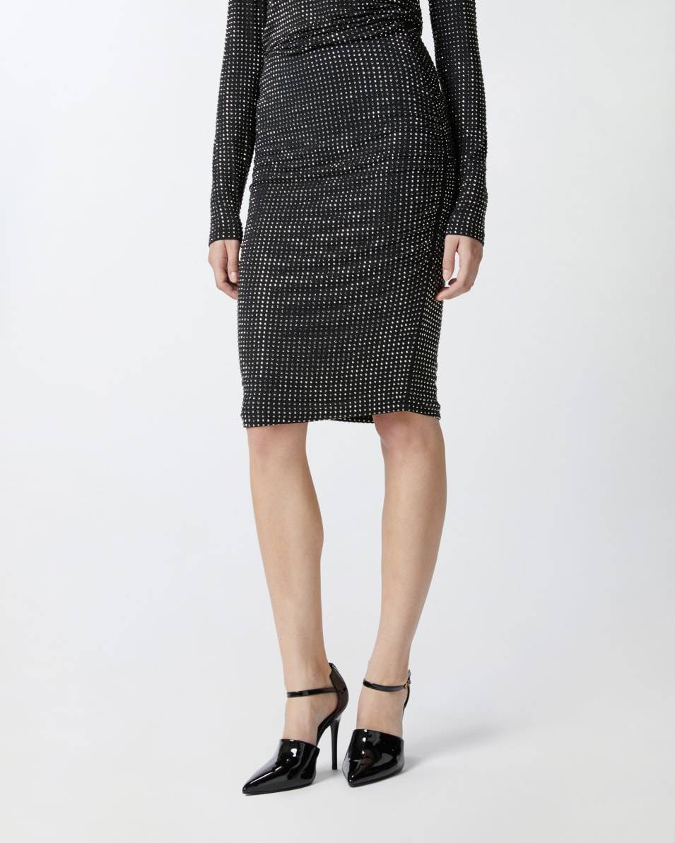Pinko Pencil Skirt With Applied Rhinestones