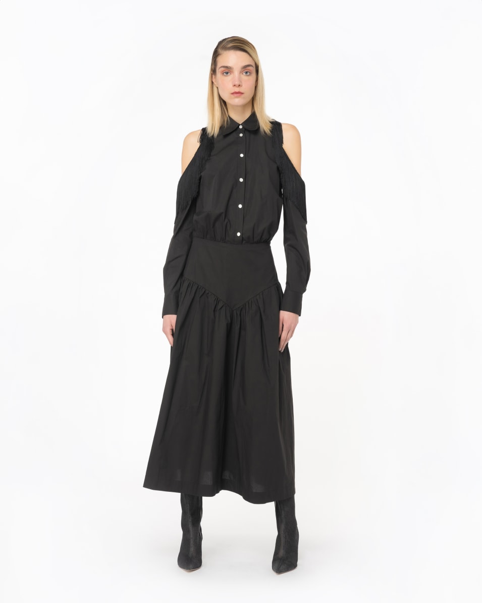 Pinko Schulterfreies Hemdblusenkleid Mit Fransen