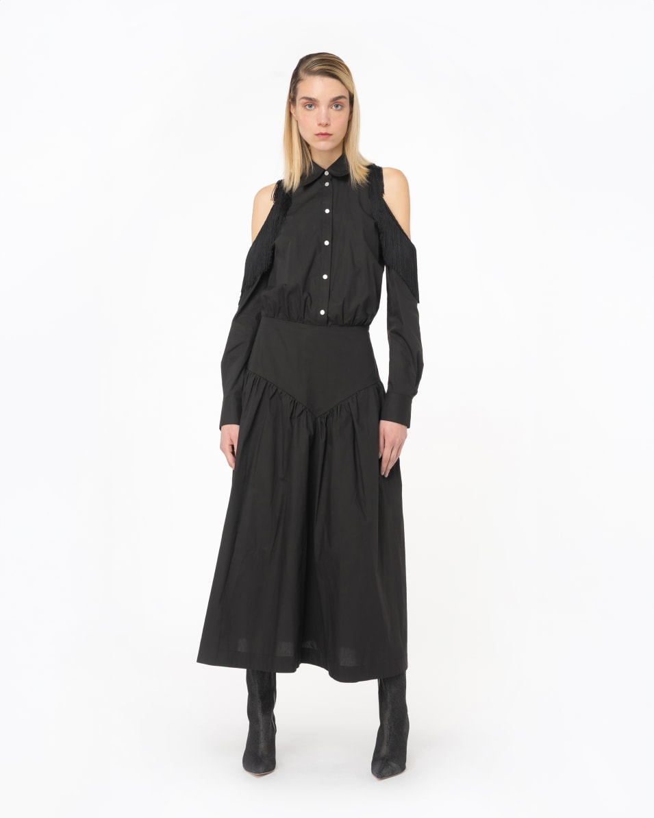 Pinko Schulterfreies Hemdblusenkleid Mit Fransen