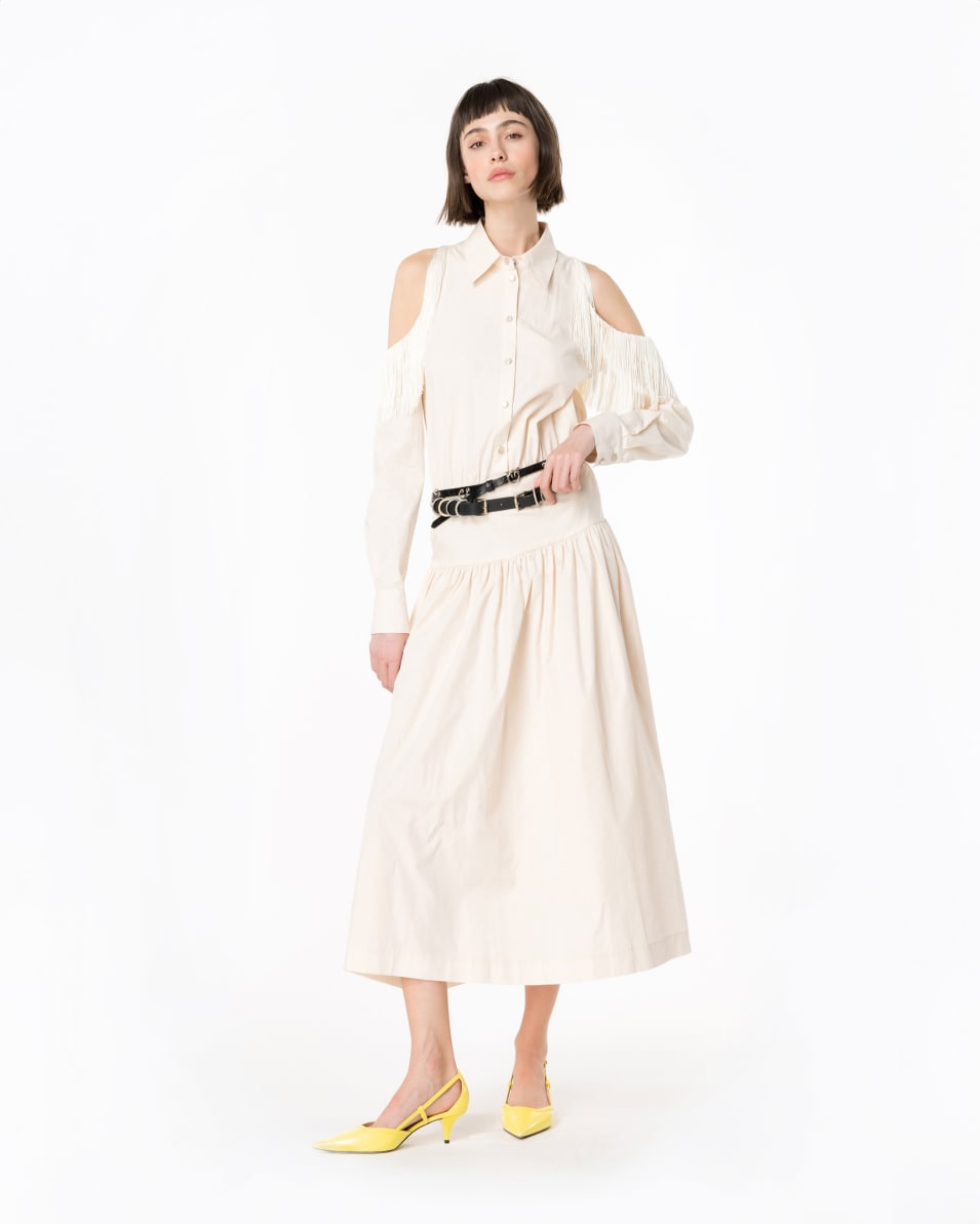 Pinko Schulterfreies Hemdblusenkleid Mit Fransen