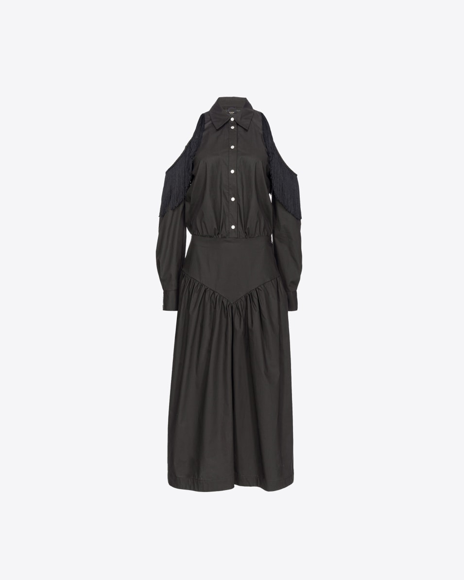 Pinko Schulterfreies Hemdblusenkleid mit Fransen