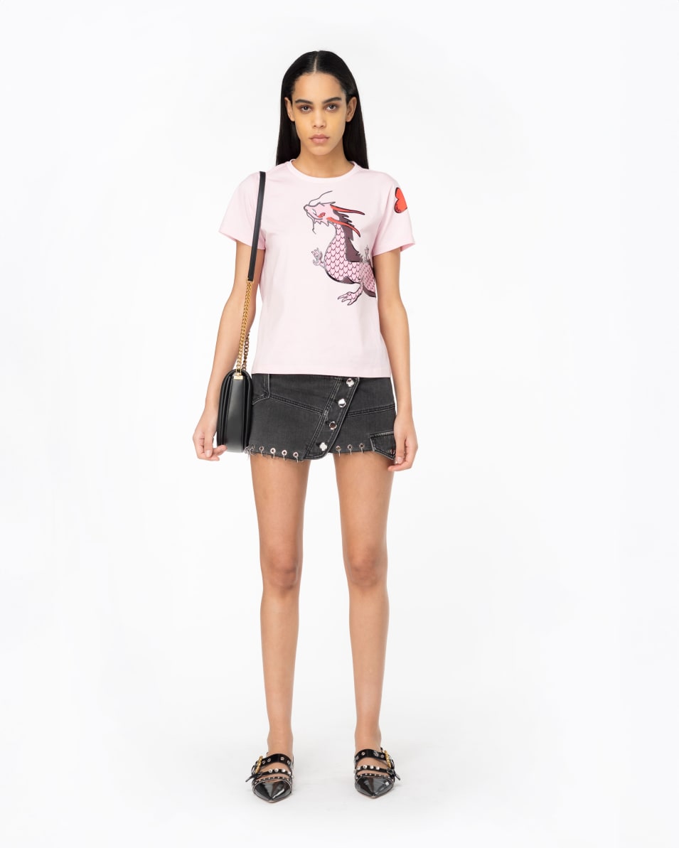 Pinko T-Shirt Drachenprint Mit Stickerei