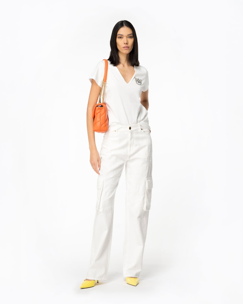 Pinko T-Shirt V-Ausschnitt Mit Glänzendem Logo