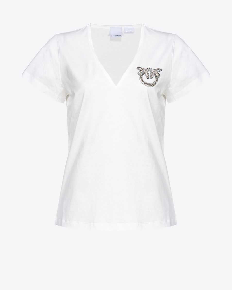 Pinko T-Shirt V-Ausschnitt Mit Glänzendem Logo