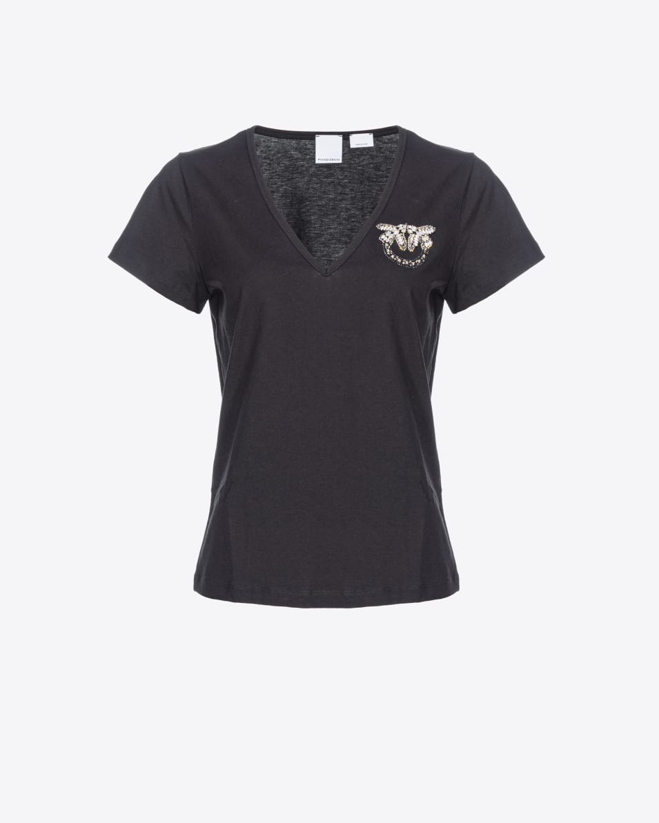 Pinko T-Shirt V-Ausschnitt mit glänzendem Logo